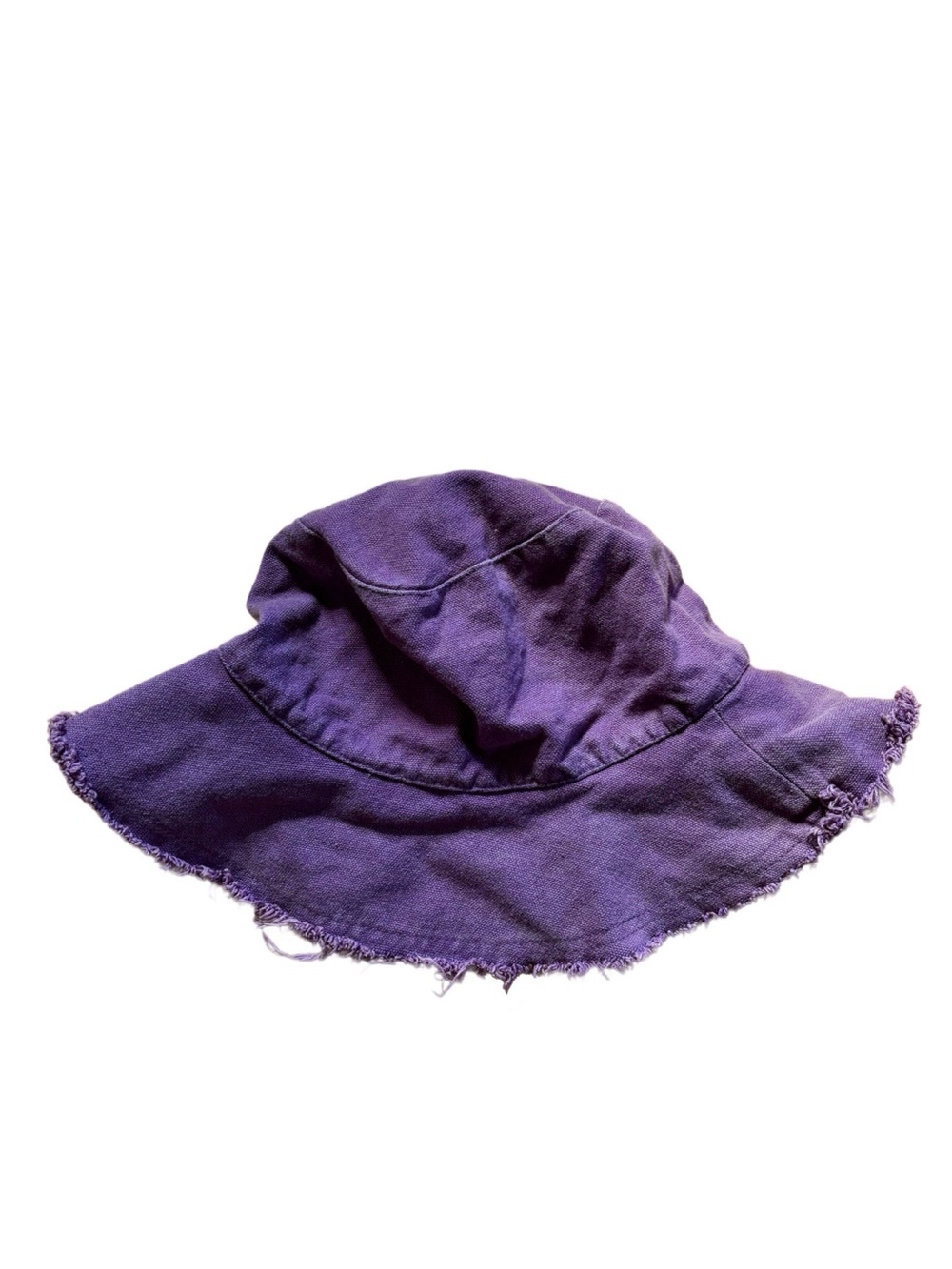 Purple bucket hat with frayed edges